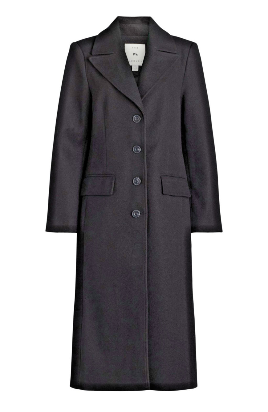 Free Assembly Womens S Black Faux Wool Long Coat Button Front NWT
